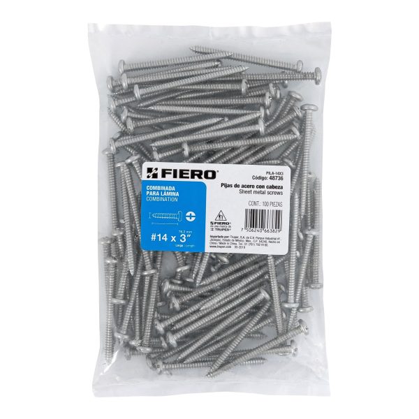 48736 - Bolsa con 100 pijas para lámina, #14 x 3', Fiero