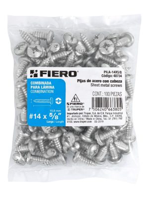 48734 - Bolsa con 100 pijas para lámina, #14 x 5/8', Fiero