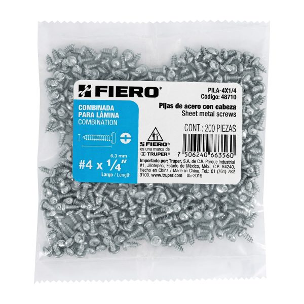 48710 - Bolsa con 200 pijas para lámina, #4 x 1/4', Fiero