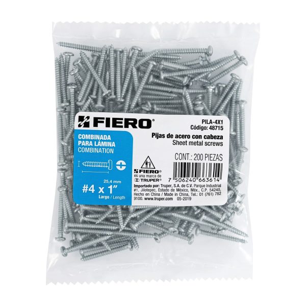 48715 - Bolsa con 200 pijas para lámina, #4 x 1', Fiero