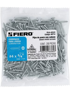 48714 - Bolsa con 200 pijas para lámina, #4 x 3/4', Fiero