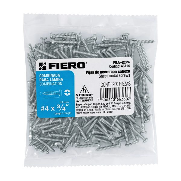 48714 - Bolsa con 200 pijas para lámina, #4 x 3/4', Fiero