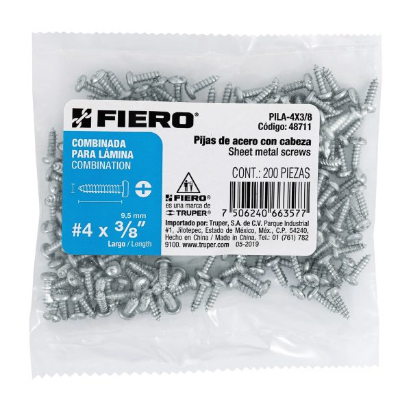 48711 - Bolsa con 200 pijas para lámina, #4 x 3/8', Fiero