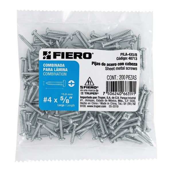 48713 - Bolsa con 200 pijas para lámina, #4 x 5/8', Fiero