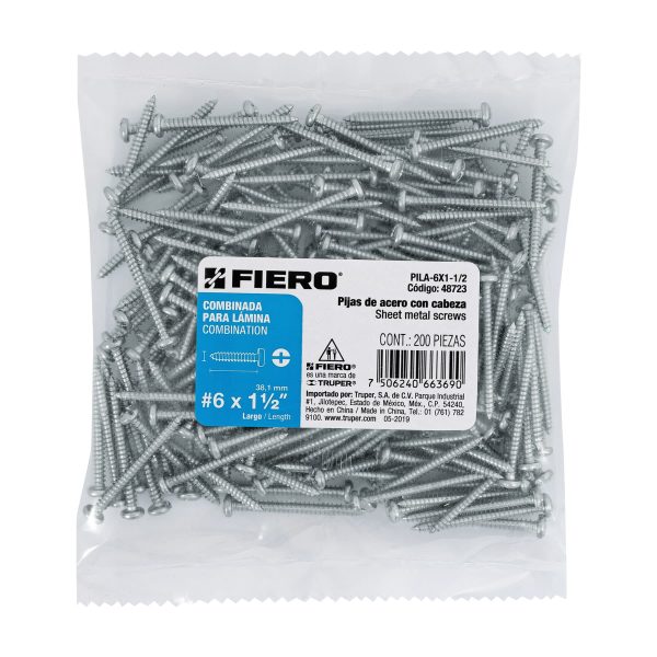 48723 - Bolsa con 200 pijas para lámina, #6 x 1-1/2', Fiero