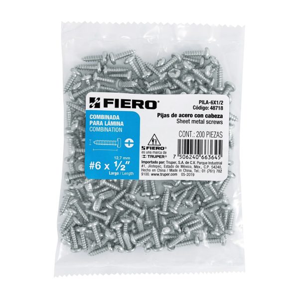 48718 - Bolsa con 200 pijas para lámina, #6 x 1/2', Fiero