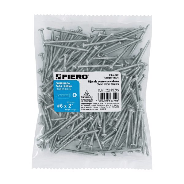 48724 - Bolsa con 200 pijas para lámina, #6 x 2', Fiero