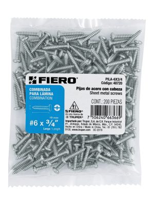 PILA-6X3-4E1.jpg 48720 - Bolsa con 200 pijas para lámina, #6 x 3/4', Fiero