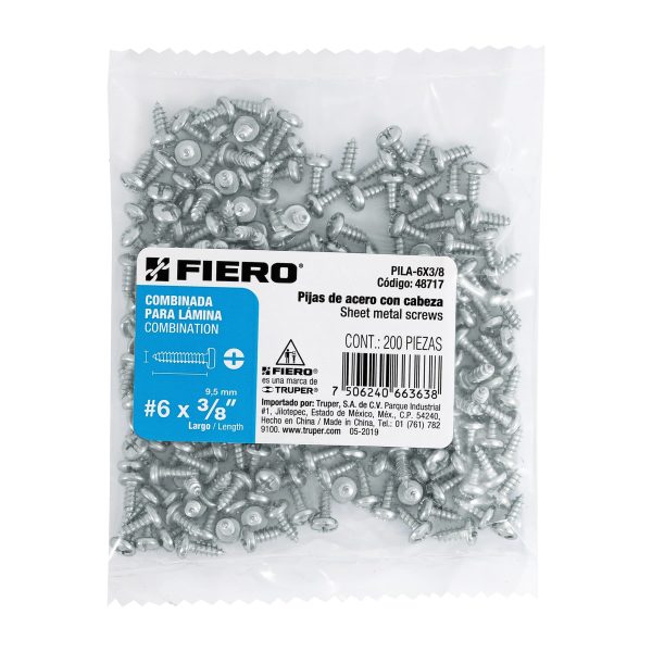 48717 - Bolsa con 200 pijas para lámina, #6 x 3/8', Fiero