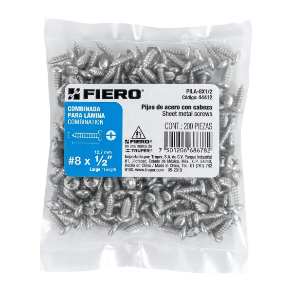 44412 - Bolsa con 200 pijas para lámina, #8 x 1/2', Fiero