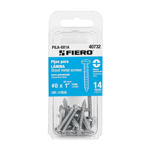 40732 - Blíster con 14 pijas para lámina, #8 x 1', Fiero