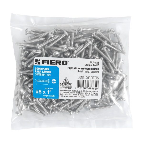 44415 - Bolsa con 200 pijas para lámina, #8 x 1', Fiero