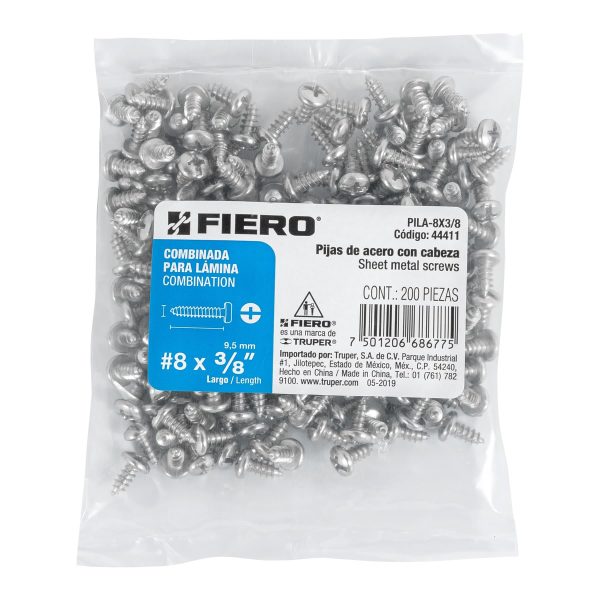 44411 - Bolsa con 200 pijas para lámina, #8 x 3/8', Fiero