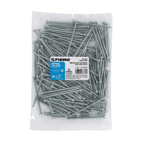 48725 - Bolsa con 150 pijas para lámina, #8 x 3', Fiero