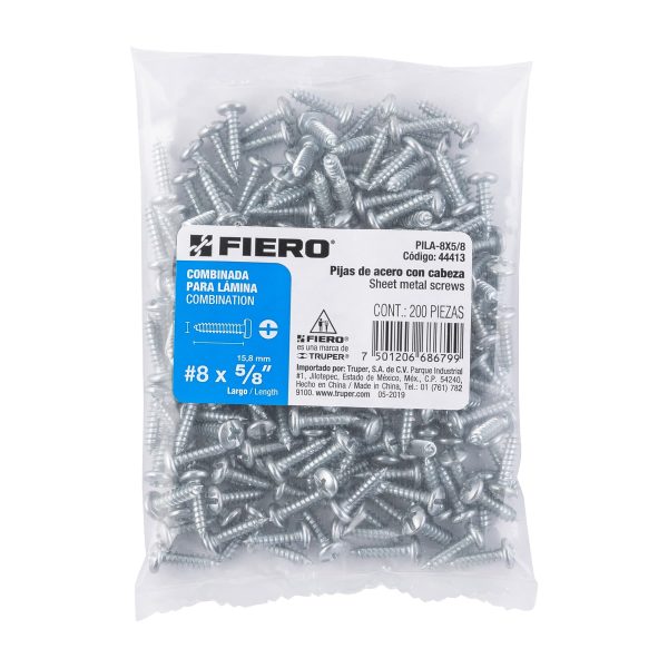 44413 - Bolsa con 200 pijas para lámina, #8 x 5/8', Fiero