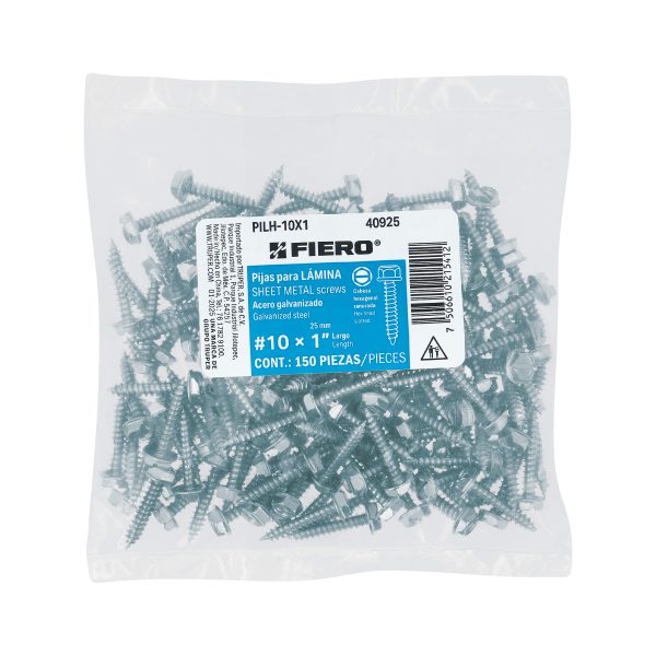 40925 - Bolsa con 150 pijas cabeza hexagonal, #10 x 1', FIERO