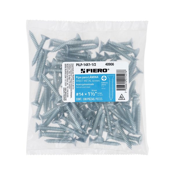 40906 - Bolsa 100 pijas para lámina cabeza plana #14 x 1-1/2', FIERO