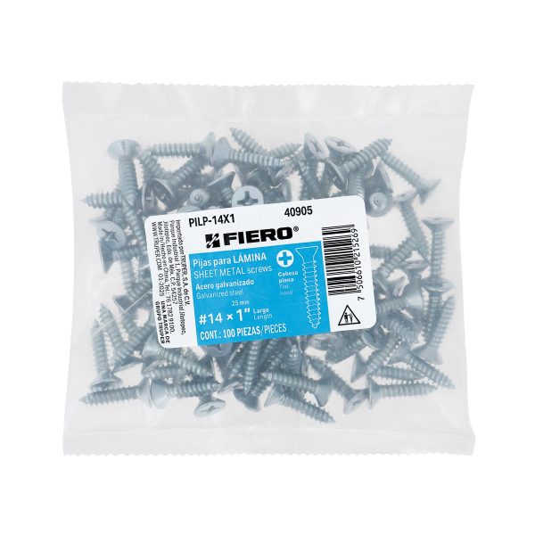 40905 - Bolsa 100 pijas para lámina cabeza plana #14 x 1', FIERO