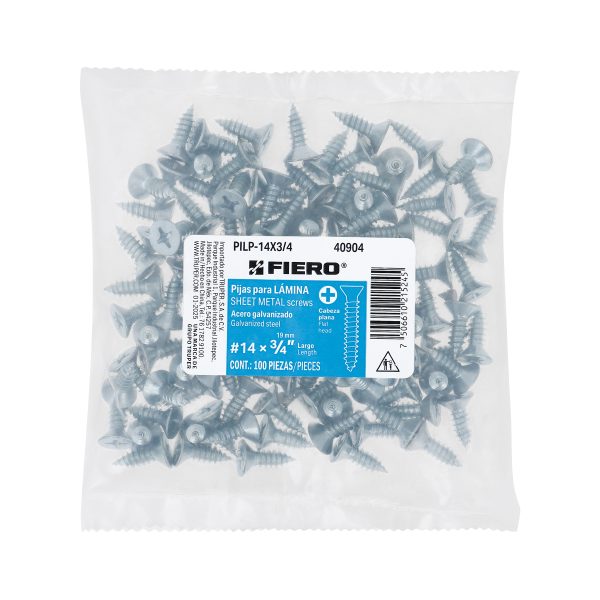 40904 - Bolsa 100 pijas para lámina cabeza plana #14 x 3/4', FIERO