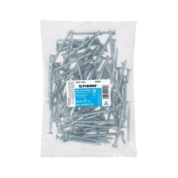 40909 - Bolsa 100 pijas para lámina cabeza plana #14 x 3', FIERO