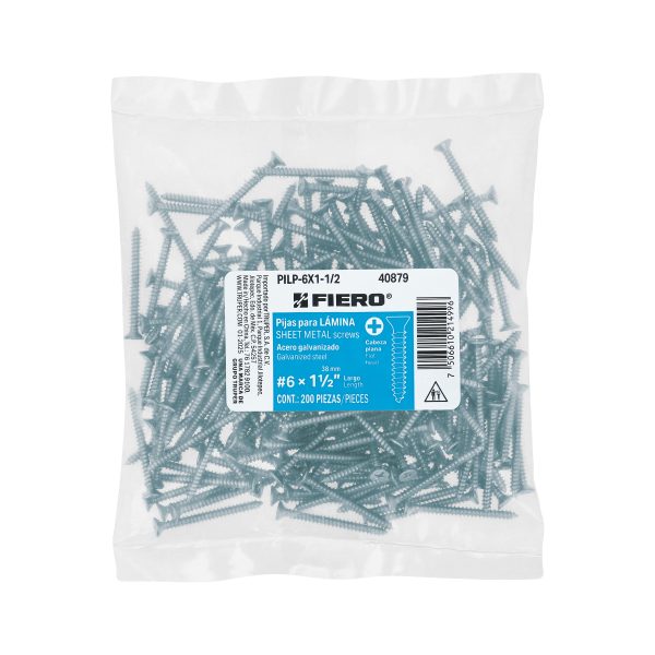 40879 - Bolsa 200 pijas para lámina cabeza plana #6 x 1-1/2', FIERO