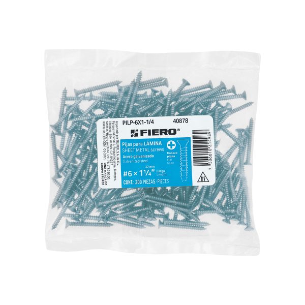 40878 - Bolsa 200 pijas para lámina cabeza plana #6 x 1-1/4', FIERO