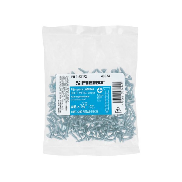 40874 - Bolsa 200 pijas para lámina cabeza plana #6 x 1/2', FIERO