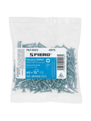 40876 - Bolsa 200 pijas para lámina cabeza plana #6 x 3/4', FIERO