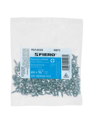 40873 - Bolsa 200 pijas para lámina cabeza plana #6 x 3/8', FIERO