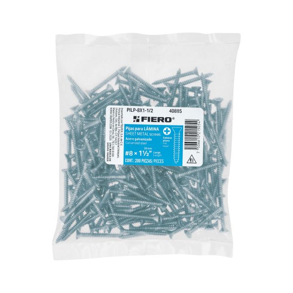 40885 - Bolsa 200 pijas para lámina cabeza plana #8 x 1-1/2', FIERO