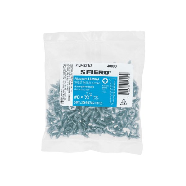 40880 - Bolsa 200 pijas para lámina cabeza plana #8 x 1/2', FIERO