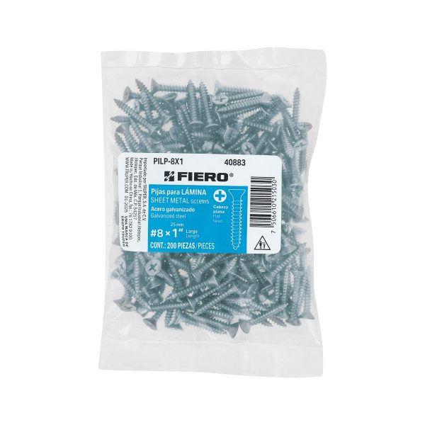 40883 - Bolsa 200 pijas para lámina cabeza plana #8 x 1', FIERO