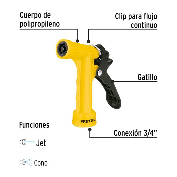 22753 - Pistola para riego de 4' de 2 funciones plástica, Pretul
