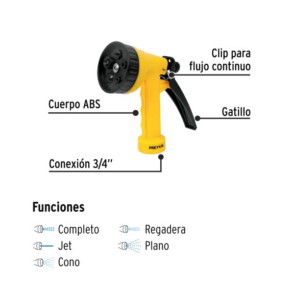 22765 - Pistola para riego de 5 funciones plástica, Pretul