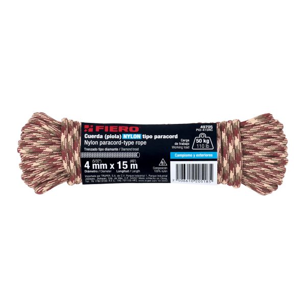 49705 - Piola de nylon paracord de 4mm x 15m camo, madeja, FIERO