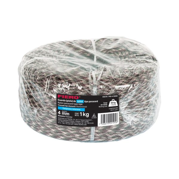 45579 - Piola de nylon paracord de 4mm, rollo, camo, 1kg, Fiero