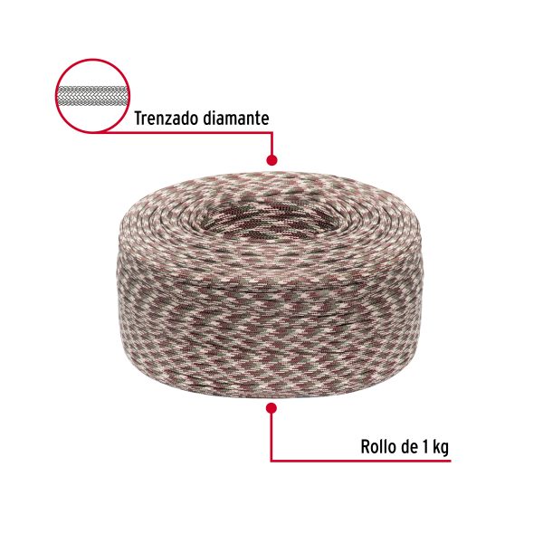 45579 - Piola de nylon paracord de 4mm, rollo, camo, 1kg, Fiero