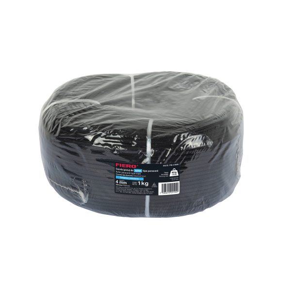 45578 - Piola de nylon paracord de 4mm, rollo, negro, 1kg, Fiero