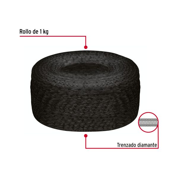 45578 - Piola de nylon paracord de 4mm, rollo, negro, 1kg, Fiero