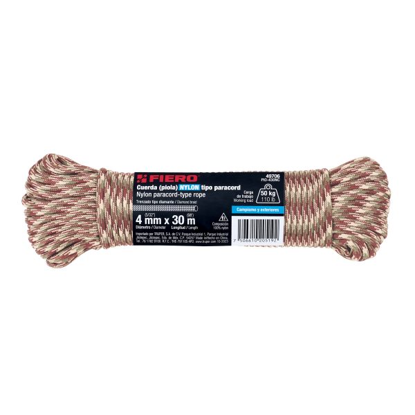 49706 - Piola de nylon paracord de 4mm x 30m camo, madeja, FIERO
