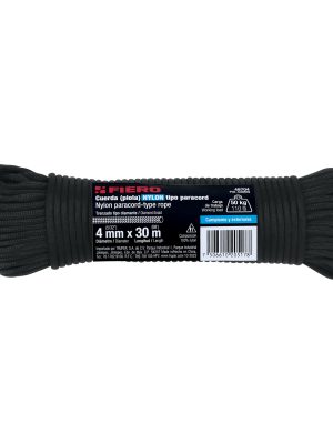49704 - Piola de nylon paracord de 4mm x 30m negro, madeja, FIERO