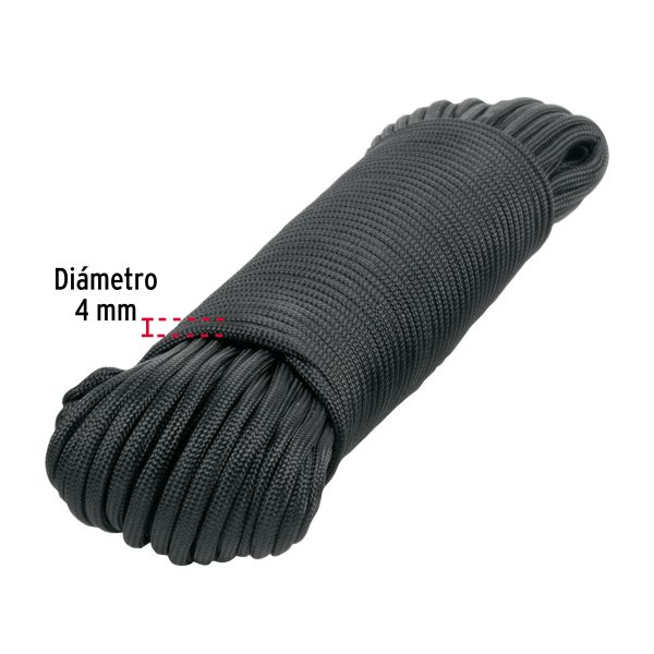 49704 - Piola de nylon paracord de 4mm x 30m negro, madeja, FIERO
