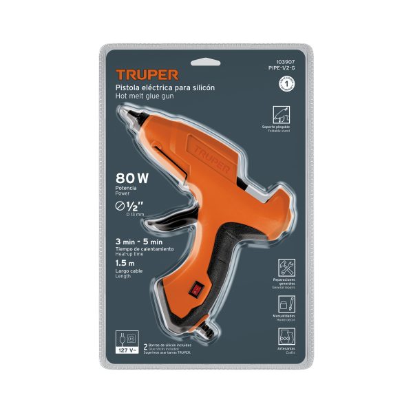 103907 - Pistola eléctrica de 80 W para silicón de 1/2', TRUPER