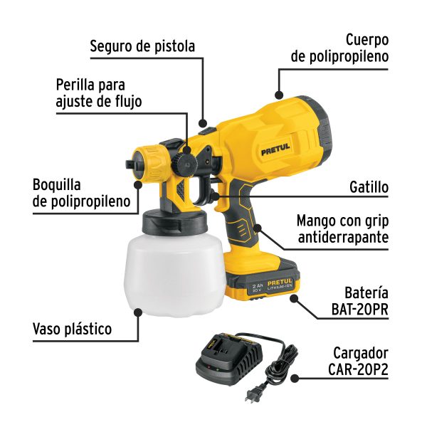 29010 - Pistola para pintar, 20V, 1 batería 2Ah, PRETUL