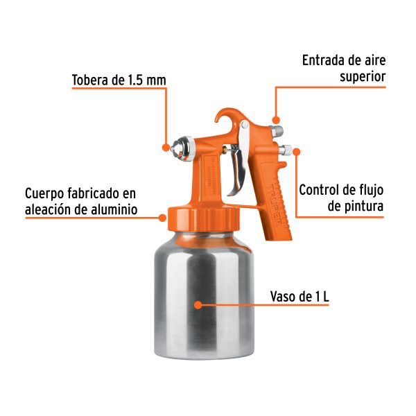 19510 - Pistola p/pintar baja presión, naranja, entrada sup, Truper