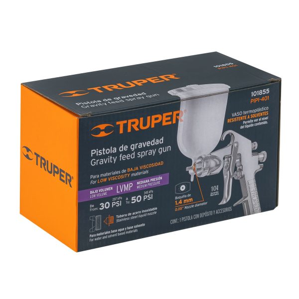 101855 - Pistola p/pintar gravedad LVMP vaso plástico, 1.4 mm, Truper