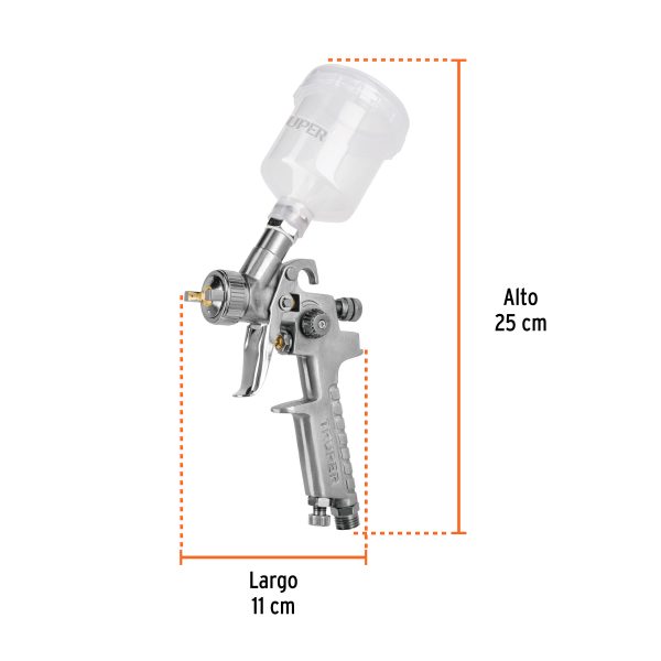 11097 - Pistola p/retoque gravedad HVLP vaso plástico, 1 mm, Truper