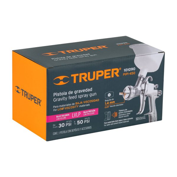 101090 - Pistola p/pintar gravedad LVLP vaso plástico, 1.4 mm, Truper