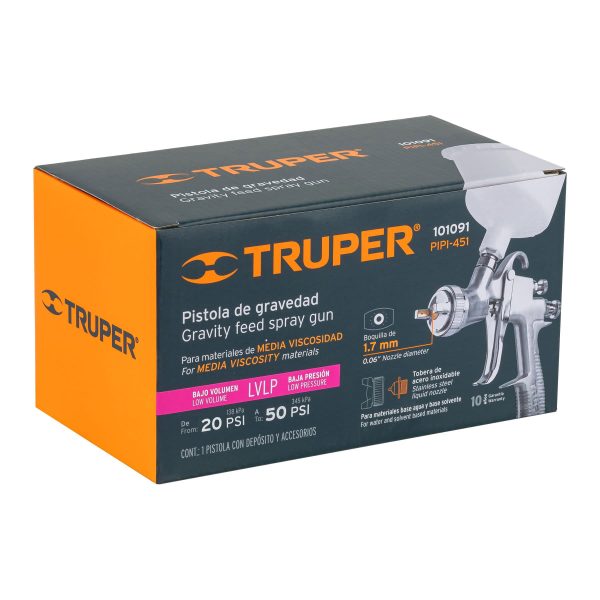 101091 - Pistola p/pintar gravedad LVLP vaso plástico, 1.7 mm, Truper