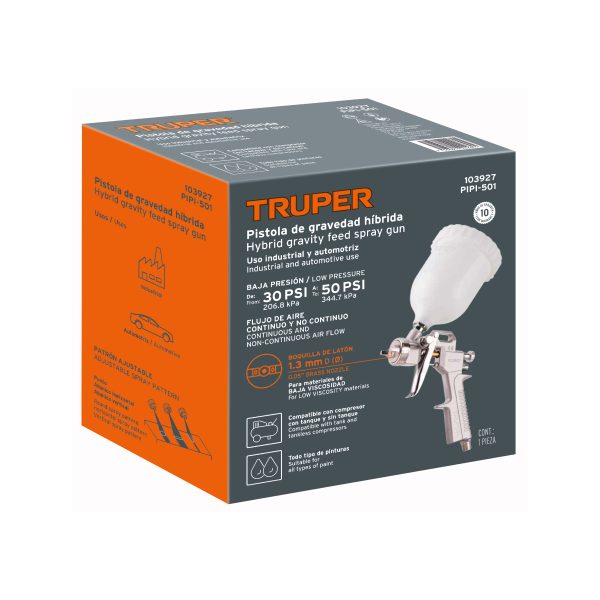 103927 - Pistola p/pintar Híbrida vaso plástico,1.3mm, TRUPER